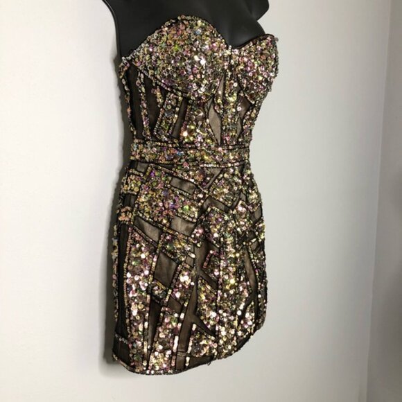 Alyce Claudine Sequin Geometric Mini Strapless Dress 2269 - Picture 6 of 7